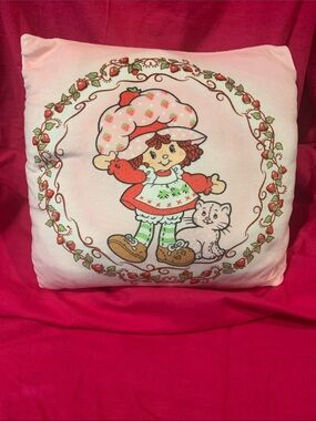 Vintage Strawberry Character Square Throw Pillow - Pink